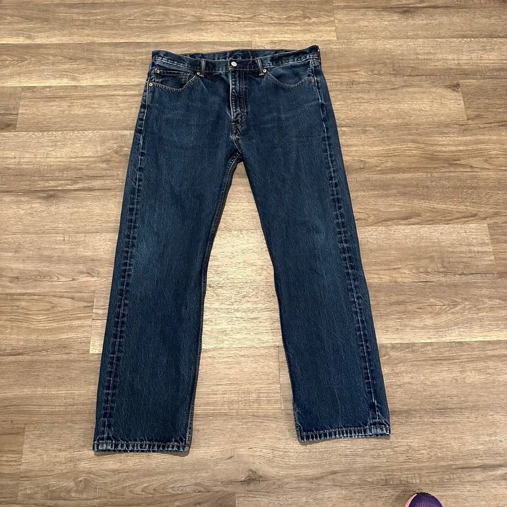 Levis 505 Regular Fit Straight Leg Jeans Mens 38x32 Dark Wash Blue Denim